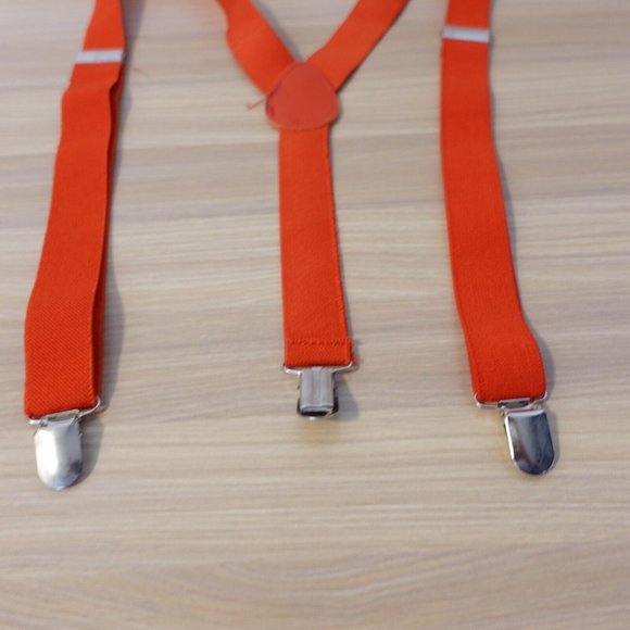 Suspender Boy Orange Neon Clip On Y Back Adjustable Strap Solid Stretch Elastic - Picture 3 of 7